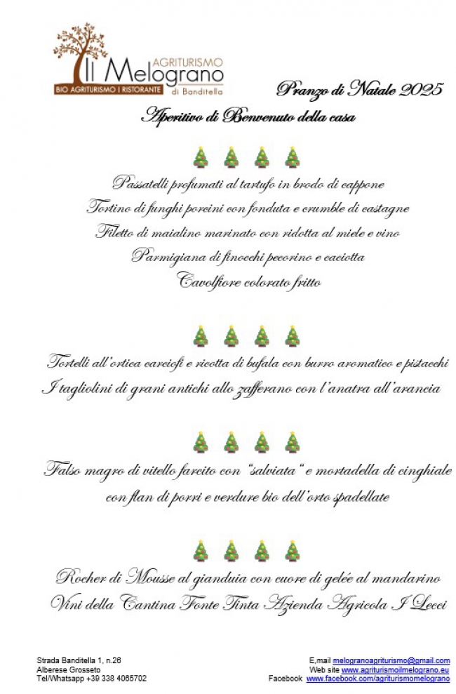 PRANZO DI NATALE AL BIO AGRITURISMO IL MELOGRANO